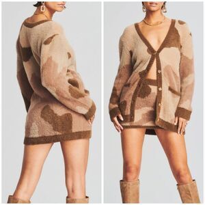 NEW SER.O.YA Talon Knit Cardigan in Beige Camo